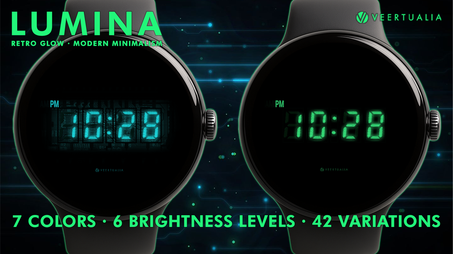 Lumina - Vintage Vacuum Fluorescent Display Watch Face for Wear OS