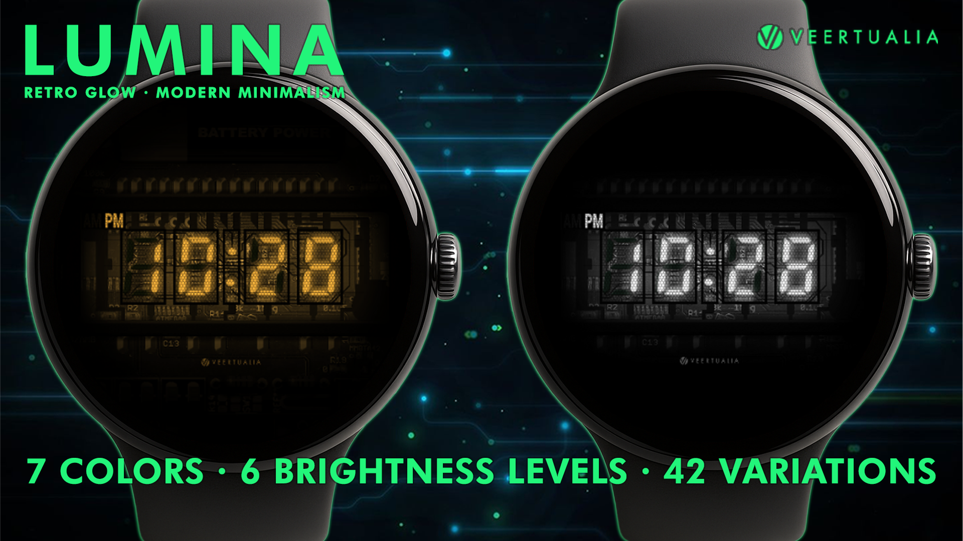Lumina - Vintage Vacuum Fluorescent Display Watch Face for Wear OS