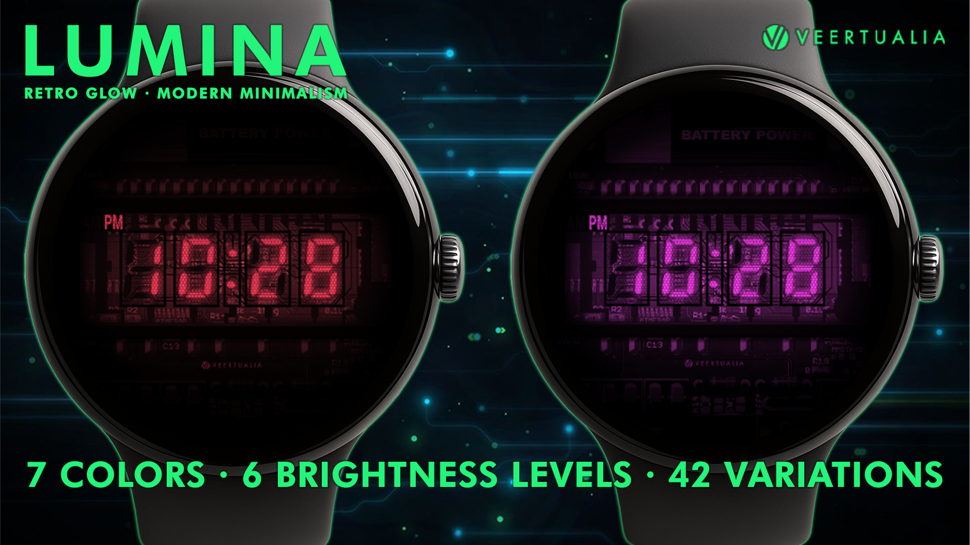 Lumina - Vintage Vacuum Fluorescent Display Watch Face for Wear OS
