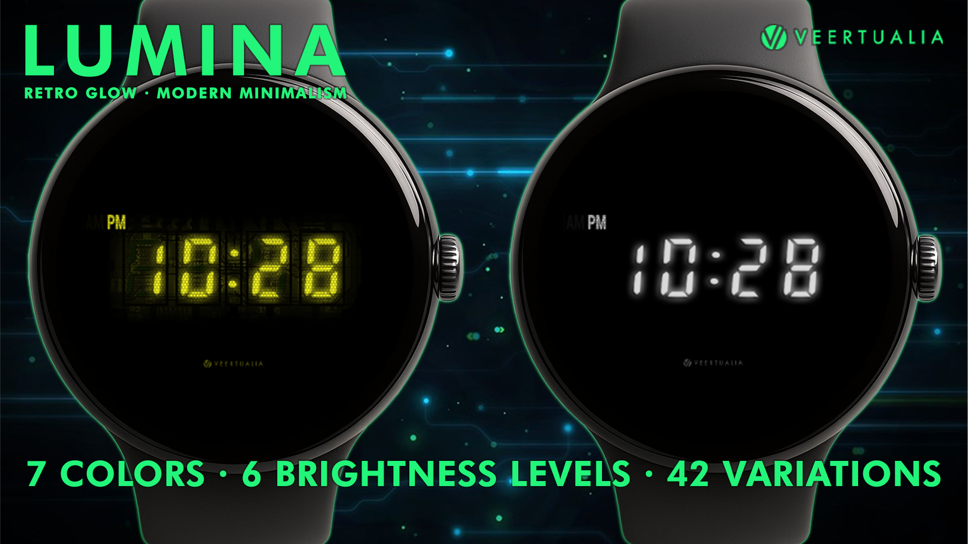 Lumina - Vintage Vacuum Fluorescent Display Watch Face for Wear OS