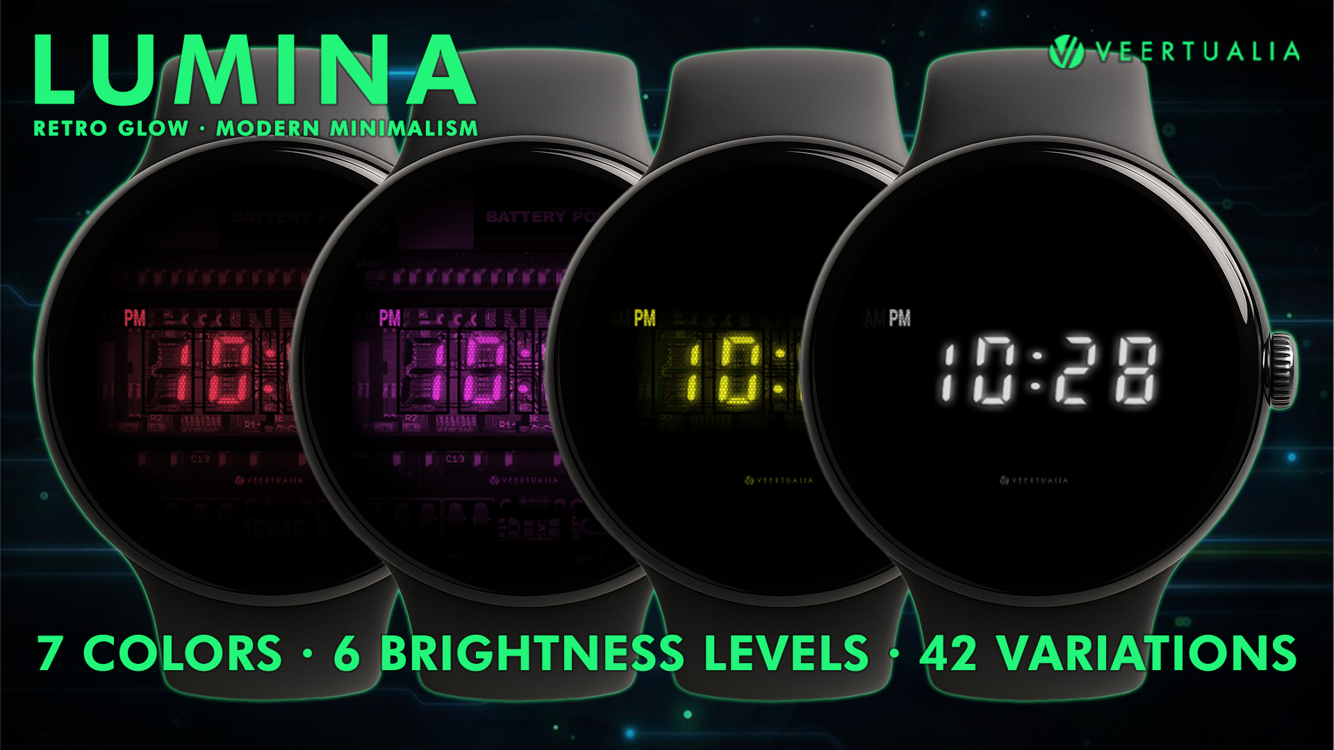 Lumina - Vintage Vacuum Fluorescent Display Watch Face for Wear OS